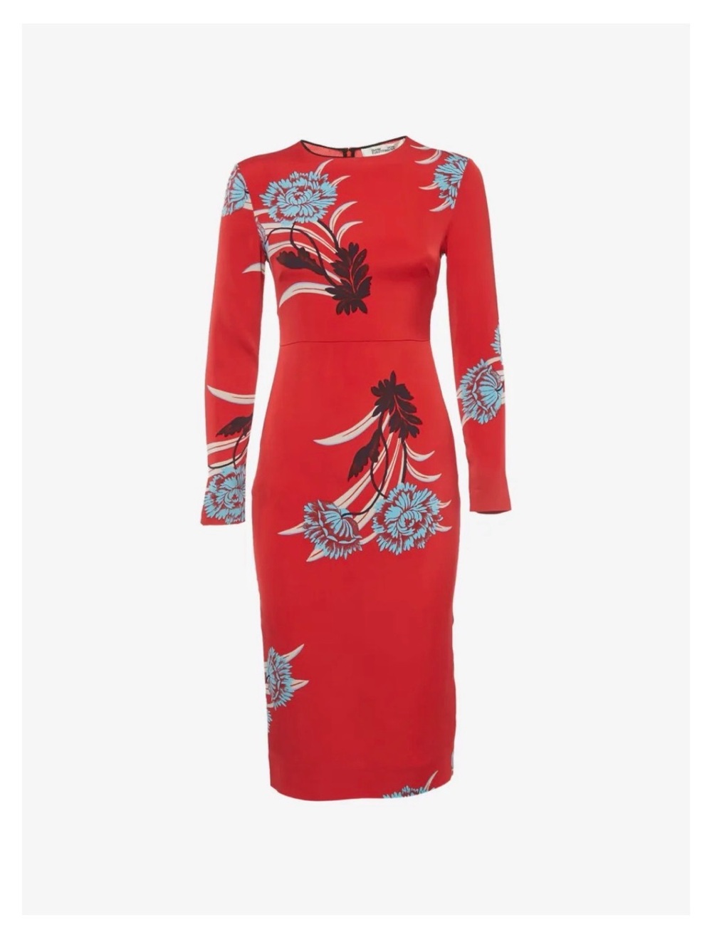 Red Floral Long-Sleeve Sheath Dress